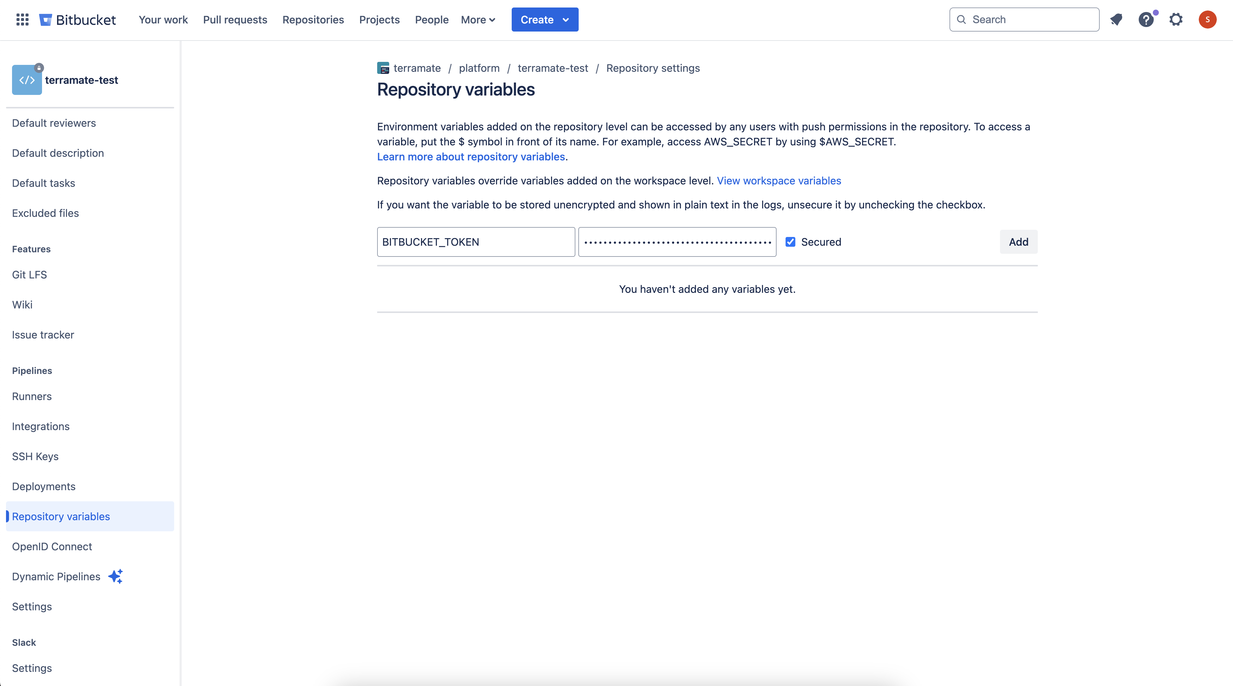 BitBucket Create Repository Variable BitBucket Create Repository Variable