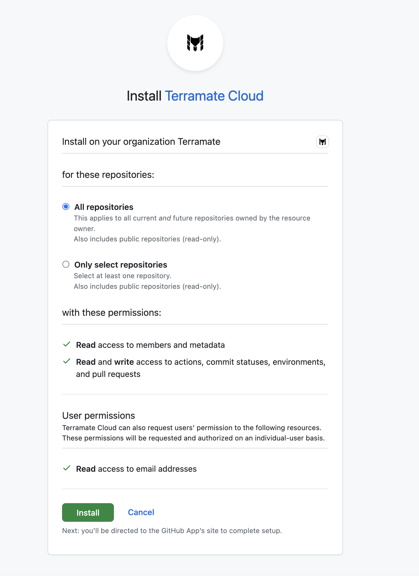 GitHub App Integration Choose Repositories